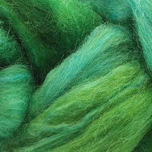 Merinould med silke håndfarvet turkis/grøn